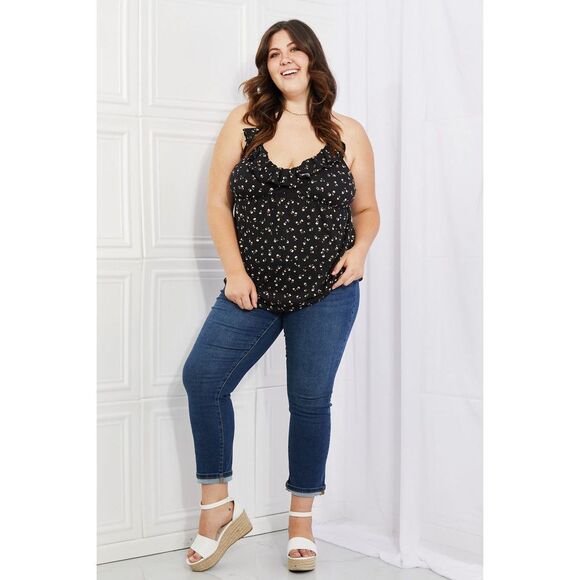 Culture Code Full Size Taste Of Spring Ruffle Sleeveless Top In Black - Picture 11 of 12